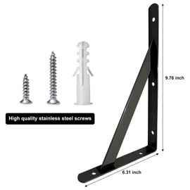 Heavy Duty Shelf Brackets Wall Mount Steel Bracket Wall Brackets for Shelves (Black, 10 x 6 Inch-3 Pairs)