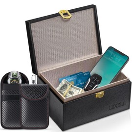 Lexell Faraday Box for Car Keys with Pouch 2 Pack - Premium Leather Car Key Signal Blocker Box and RFID Key Pouch - Anti Theft Signal Blocking Box for Car Keys - Keyless Car Key Protector Box