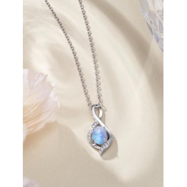 June Birthstone Moonstone Necklace for Women 925 Sterling Silver Oval Sparkle Birthstone Infinity Pendant Necklace Birthstone Charms Anniversary Birthday Jewelry Gifts for Women Mom Wife Grandma, 18+2 Inches