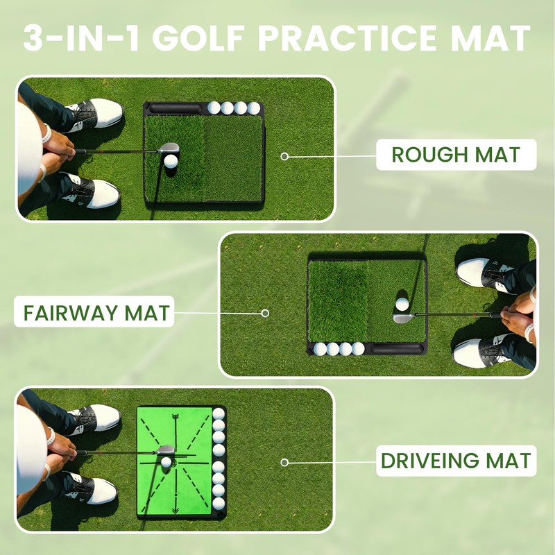 NEWCARE Golf Hitting Mat with Curved Ball Tray, 3-in-1 Golf