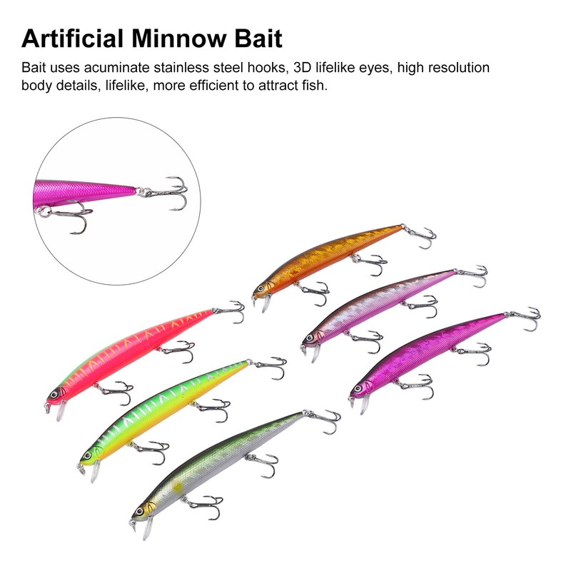 6PCS Minnow Fishing Lure Long Throw Floating Artificial Hard Bait