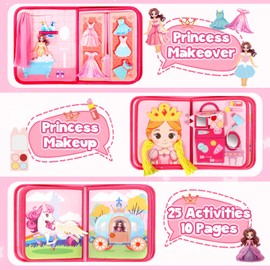 GOLIYEAN Princess Busy Book for Toddlers, Busy Board Montessori Toys for Girl Birthday Gift, Educational Quiet Activity Books for Toddlers, Airplane Car Travel Toys for Toddler