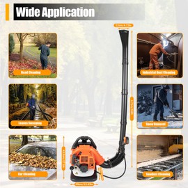 DCEHKR 42.7CC Gas Backpack Leaf Blower, 2-Stroke Gas Powered Leaf Blower, Adjustable Speed Snow Blower, Gas Powered Backpack Leaf Blower for Lawn Care, Road Cleaning, 7250r/min, 70m/s Air Speed