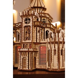 Wood Trick Dragon Castle Movable Wooden 3D Puzzles for Adults and Kids to Build - Red LED - Greensleeves Melody - Towers Rotating - Engineering DIY Project Mechanical Model Kits for Adults