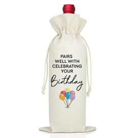 LAGZDFC Pairs Well with Celebrating Your Birthday Wine Champagne Gifts Bag, Reusable Drawstring Wine Wrap Bag, 18th 21st 30th 40th 50th Birthday Present, Happy Birthday Gifts for Friends Coworker
