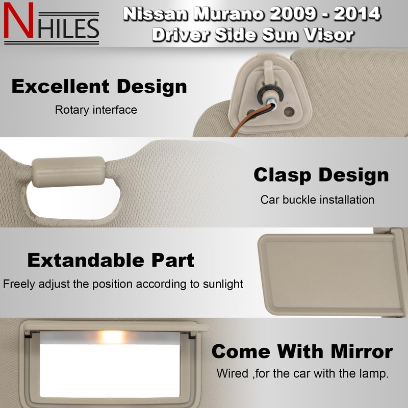 NHILES Driver & Passenger Side Sun Visor Fits for Nissan