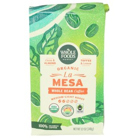 Whole Foods Market, Organic La Mesa Whole Bean Coffee, Medium-Light Roast, Cocoa, Almond, Toffee & Lemon, 12 Ounce