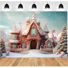 8x6 Feet Photography Background Winter Christmas Gingerbread House Lollipop Christmas Tree Kids Family Portrait Decoration Background Christmas Photo Prop Children Portrait Backdrops