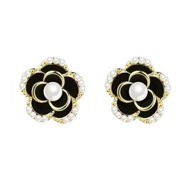 Channel V Vintage Black Rose Earrings Silver Stud for Women Black Blue Gray Flower Small Pearl Earring for Birthday Valentine's Day Gift (Black Rose)
