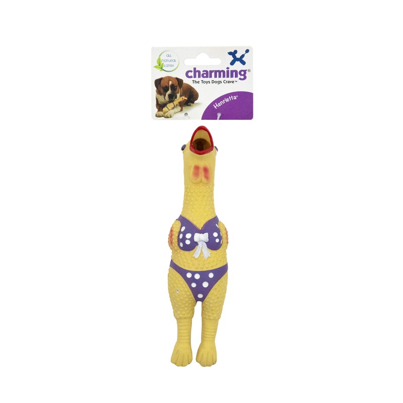 Charming Pet Squawkers Henrietta Latex Rubber Chicken Interactive Dog Toy,
