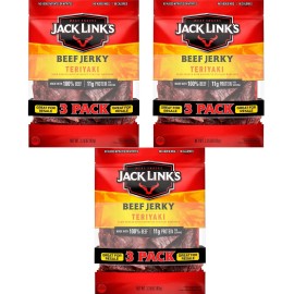 JACK LINK'S TERIYAKI BEEF JERKY 3.25OZ, 3 PACK X 3 = TOTAL 9 PACKS