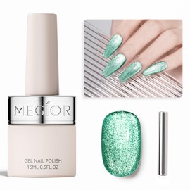 MEGIOR Cat Eye Gel Nail Polish 15ml Green Magnetic Gel Polish with Magnet Soak Off UV Gel Nail Polish Nail Art Manicure Salon DIY Home