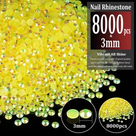 8000pcs 3mm Resin Rhinestones Bulk, Lemon Yellow AB Flatback Round Jelly Rhinestones Bedazzling Non Hotfix Crystal Gems Large Quantity Wholesale for DIY Crafts Clothes Tumblers Face Makeup Manicure