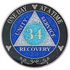 (Years 1-50) 34 Year AA Recovery Silver Color Plated Glitter