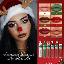 MIESCHER Creative Cartoon Christmas Lip Gloss Semi-matte Lip Balm, Waterproof & Smoothing Soft Lip Balm Long-lasting Lip Makeup, Fun Lip Glaze for Christmas Stocking Gift Holiday Goodie Stuffers, 03