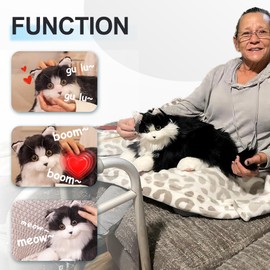 Chongker Interactive Companion Robot Cat Pets, Handmade Weighted Stuffed Animals, Cat Plush Toy with Voice Response, Realistic Heartbeat and Purring, Black Cat