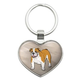 English Bulldog Pet Dog Keychain Heart Love Metal Key Chain Ring