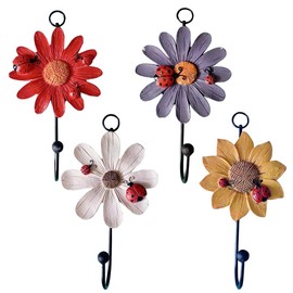 glrovazas Cute Wall Hooks Flower Wall Decorative Hooks 4Pcs Decorative Coat Hanger Flower Key Holder Metal Hook for Towel Hat Clothes (4 Colors)