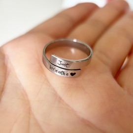POTIANDEFUGUI Just Breathe Ring for Women Adjustable Stainless Steel Inspirational Hope Rings Gift for Friends Sister, Stainless Steel, No Gemstone