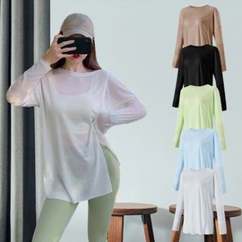Knot Long Sleeve Slit Yoga and Pilates Performance Top 04.Light Green/M