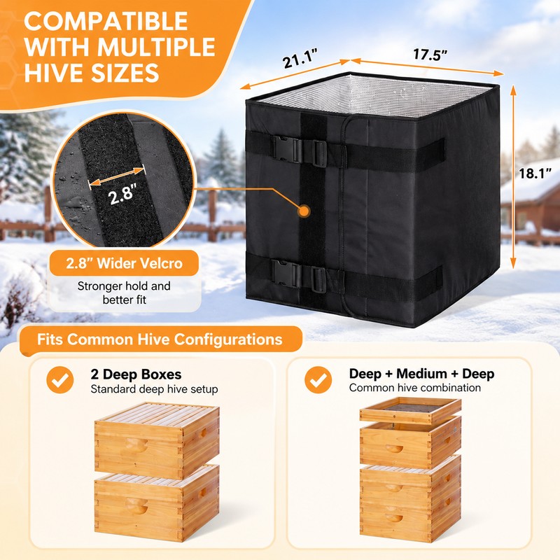 Winter Beehive Wrap for 2 Deep Boxes – Adjustable 600D