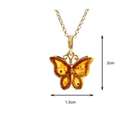Artisana-Schmuck Amber Butterfly Pendant (without Chain), Pendant Made of Amber and Gold-Plated 925/000 Sterling Silver, Gold-plated sterling silver Baltic Amber, Amber