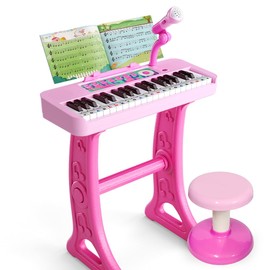 Kids Piano Keyboard Toy with Stool Toddler Girls Pink Toy Piano with Stand for Toddler Birthday Gift for 3 4 5 6 7 Year Old Girl Music Instrument Toys