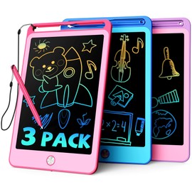 TEKFUN 3 Pack LCD Writing Tablet for Kids, 8.5 Inch Blue+Pink+Purple Doodle Board Drawing Board Reusable Drawing Tablet with Lanyard, Educational Kids