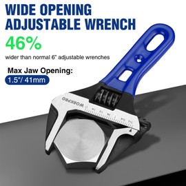 WORKPRO 6-Inch Stubby Adjustable Wrench, 1.5-Inch Extra Wide Jaw Opening Wrench, Metric/SAE Scales, Cr-V Steel, Ideal for Work in Confined Spaces