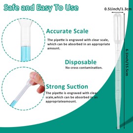 100pcs 3ML Pipette Dropper Disposable Plastic Dropper Pipette for Accurate Liquid Transfer Excellent Suction Pipettes Clear Graduated Eye Dropper Oil Transfer Eye Dropper Pipettes for Liquid DIY Lab