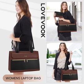 LOVEVOOK Laptop Bag for Women 15.6 Inch Laptop Tote Work Bag Professional Leather Computer Briefcase Waterproof Handbag Shoulder Bag Large Capacity Business Teacher Office Bag Crossbody Purse