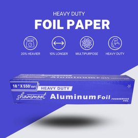 Shammoot Extra Heavy Duty Aluminum Foil Paper 550 Sqf Commercial Grade 18 Inch Wide Aluminum Roll 10 Lbs Weight– Thick And Extra Strong For Food Service Industry, Grilling, BBQ, Food Storage