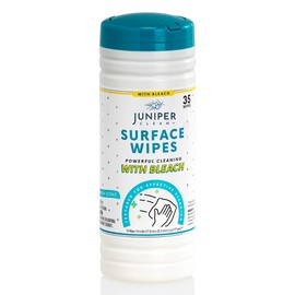 Juniper CLEAN 1 Pack Surface Cleaning Wipes with Bleach, All-Purpose Cleaner for Bathroom, Kitchen, Office, 35 Count Canister, 7.5" x 7" Sheet, Fresh Scent, Lint Free & Durable