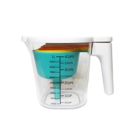 Measuring cup and measuring spoons set with one scraper one funnel plastic cooking baking kitchen utensil BPA free dishwasher safe with lid nesting small space