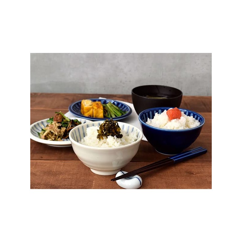 ih-007-01 Tableware East Rice Bowl, Blue Tokusa, Japanese Tableware, Blue