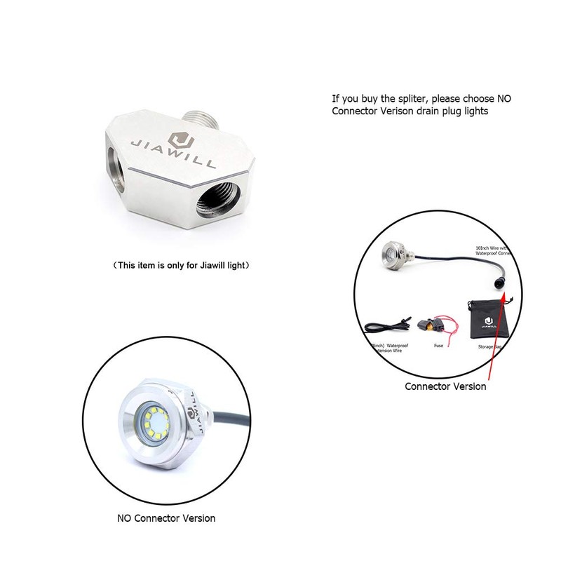Jiawill Boat Drain Plug Light 1 to 2 Spliter 316L