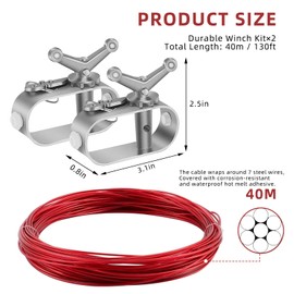 YdseozOA Wire Rope Tensioner with Steel Cable Coated, Wire Tension Rope for Pool Tarpaulins 2 mm Length 40 m with 2 Pieces Steel Cable Tensioners for Attaching Above Ground Pool Covers Winter