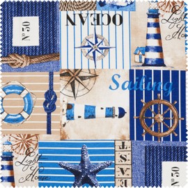 VBS Marketplace Decorative Fabric Linen Look Sailing Motif Fabric Sold by the Metre Width 140 cm Motif Size 7-16 cm Summer Ships Maritime