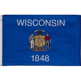 3x5 Foot (90x150 cm) State Polyester Indoor/Outdoor Flag; Vivid Color and Fade Proof - Canvas Header and Double Stitched (Wisconsin)