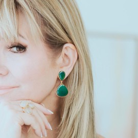 Alessandra Green Agate Clip On Earrings, Gold-plated brass 18 K, Agate