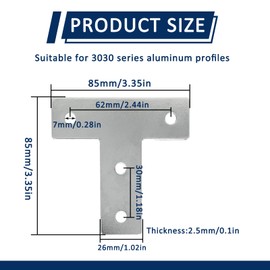 4 Pcs 3030 Series T Shaped Bracket Corner Brace,T Shaped Carbon Steel Bracket Support Brace,T-Shape Flat Connector,Aluminum Extrusion Connector Bracket(85 x 85 x 26mm)