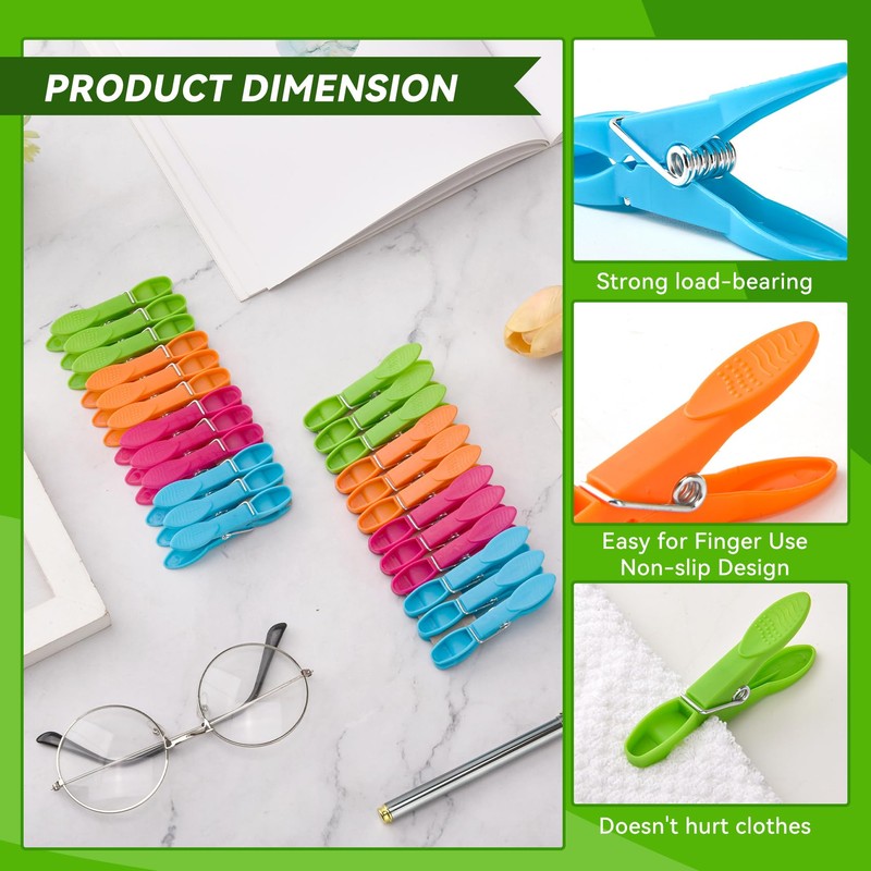 48Pcs Clothes Pegs, Colorful Plastic Clothes Clips Non Slip Laundry