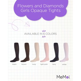 MeMoi Flowers and Diamonds Girls Opaque Tights Ivory 4-6