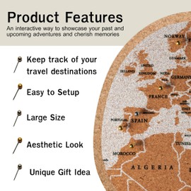Push Pin Travel Map - Large 30" x 20" World Map Pin Board with Premium Push Pins made from Cork Board - Unique Custom Gift Idea for Travelers, Partner, Young Adults, and Parents