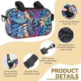 BOLGRLONG Bike Handlebar Bag, Waterproof Front Mount Bicycle Bag Converts to Crossbody Shoulder Bag, Multi-functional Cycling Storage for Men & Women (Leaf Flowers)