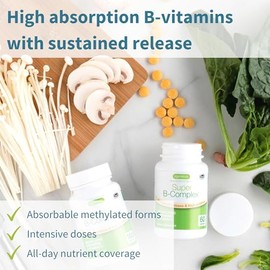 Igennus Healthcare Nutrition Igennus Super B-Complex - High Absorption Methylated B Vitamins, Clean Label, 180 Sustained Release Tablets - Complete Spectrum of B Vitamins with Folate, Boosted B12 & Vitamin C, 90 Servings