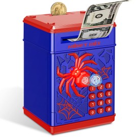 Yellcetoy Spider Children's Money Box, Safe with Code, Electric Safe, Piggy Bank, Money Safe, ATM Piggy Bank, Birthday Christmas Gifts for Boys and Girls, 3, 4, 5, 6, 7, 8+ Years, Blue