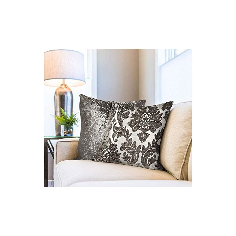 Damask - Luxury Chenille Jacquard Cushion Cover in Charcoal -