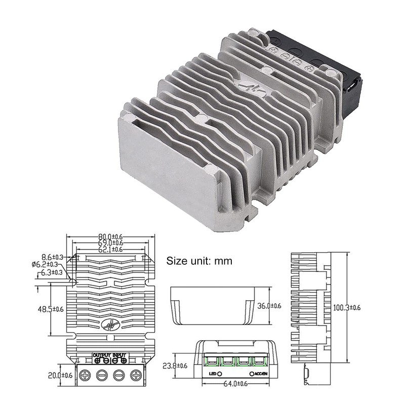 Valefod 36V / 48V to 12V 50A 600W Step-Down Transformer