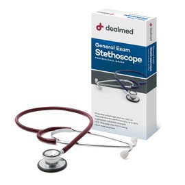 Dealmed General Exam Stethoscope – Professional Economy Dual-Head Medical Stethoscope with Lightweight Chestpiece, Flexible 32” Tubing & Comfort Eartips (Burgundy)